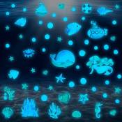 Stickers muraux poisson océanique, phosphorescent sous la mer Stickers muraux animaux de la vie marine amovibles étanches pour garçons enfants salle