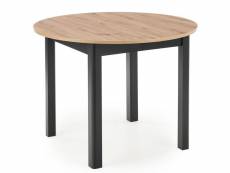 Table à manger ronde industrielle extensible avec plateau aspect chêne et pieds noir carene 289