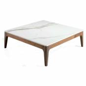 Table basse carrée bois noyer et plateau en marbre