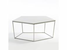 Table basse pentagonale bois et pieds métal blanc