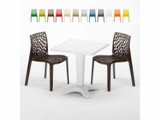 Table carrée blanche 70x70cm avec 2 chaises colorées grand soleil set bar café gruvyer patio Grand Soleil
