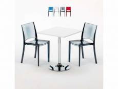 Table carrée blanche 70x70cm avec 2 chaises colorées grand soleil set intérieur bar café b-side demon
