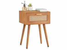 Table de chevet kiran 1 tiroir, table de nuit design vintage en bois brun et lin