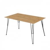 Table moderne, avec structure en métal et plateau en mdf laminé chêne, 140x80x75 cm, avec emballage renforcé - Dmora