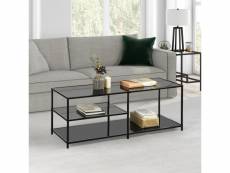 Tables basses salon avec étagère industriel rectangulaire bout de canapé en verre trempé et cadre en métal, noir, 110x60x43cm