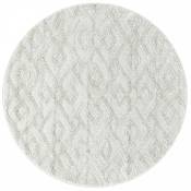 Tapis bohème rond à relief blanc ivoire 120x120cm