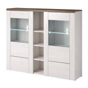 Vaisselier design 2 portes pour salon couleur blanc effet bois et chêne. Collection santiago. - Blanc
