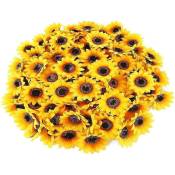 100 pièces tête de fleur artificielle soie jaune
