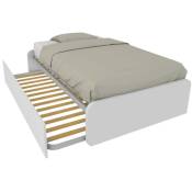 864R - Chambre lit 120x190 1 carré et demi avec deuxième lit gigogne et têtes de lit personnalisables - blanc - blanc