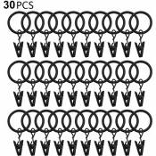 Ahlsen - 30 anneaux de rideaux pcs avec pinces, pinces à draperie solides, crochets sur support de tige de tension, diamètre intérieur oeillets en
