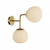 Applique Erich Gold 2 lampes, Style Moderne, Art Deco, Armature en Métal couleur or, 2 plafonniers en verre blanc pour le Salon, 2 ampoules, 2 x E14 4
