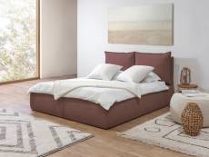 Bobochic lit coffre garance avec tête de lit effet oreiller rose 140x190