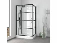 Cabine de douche rectangulaire 110x80x215 cm - fond blanc et profilés noir mat - rubiq