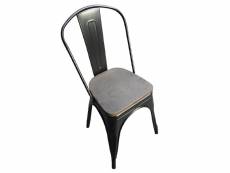 Chaise métallique noire mat avec assise bois chocolat - lot de 4 -