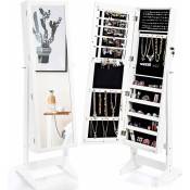 Costway - Armoire à Bijoux sur Pied avec Miroir Psyché Inclinable à 4 Angles, Rangement et Présentoir pour Bijoux Blanc