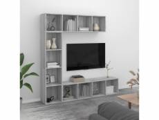Ensemble bibliothèque|meuble tv 3 pcs meuble tv pour salon - armoire tv sonoma gris 180x30x180 cm meuble pro frco48927
