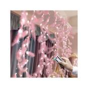 Guirlandes lumineuses en plumes,lumières décoratives à LED,décoration de rideau suspendu romantique avec télécommande usb Plume rose blanc chaud 3 ×