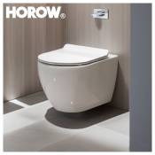 Horow - wc mural avec abattant et système d'abaissement automatique - Kit complet de wc suspendu en céramique - Cuvette de wc avec barrière d'eau