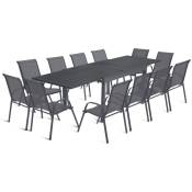 Idmarket - Salon de jardin poly extensible table 135-270 cm et 12 chaises gris foncé - Gris