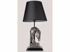 Lampe à poser tête de cheval géométrique replica d24xh50cm tissu noir et métal argent