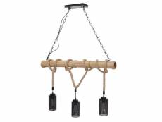 Lampe à suspension corde de bambou design vintage industrielle métal noir abat-jour tube 3x 04_0003599
