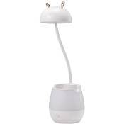 Lampe de Bureau RéGlable 2 en 1 avec Porte-Stylo et Support de TéLéPhone, Veilleuse Chaude, Lampe de Table Moderne pour la Lecture (Ours Blanc)