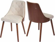 Lot de 2 chaises de salle à manger capitonné design chic en bois noyer et assise en synthétique crème cds04468