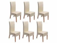 Lot de 6 chaises latina, salle à manger, cuir reconstitué ~ couleur crème, pieds clairs
