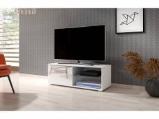 Meuble banc TV - 100 cm - Blanc mat / Blanc brillant - Style moderne