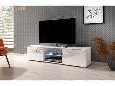 Meuble banc TV - 140 cm - Blanc mat / Blanc brillant