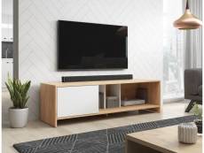 Meuble banc TV - 140 cm - Chêne wotan - Blanc mat