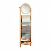 Relaxdays Porte-serviette bambou avec miroir 4 barres porte-serviettes salle de bain rangement, nature