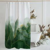 Rideau de douche en marbre vert 60 x 72 pouces, ensemble de rideaux de douche vert ombré, décor artistique de salle de bains moderne doré, tissu doré