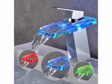 Robinets de lavabo,bassin évier mitigeur contrôle de la température rgb changement de couleur robinet cascade verre pour évier
