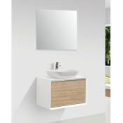 Stano. - Meuble salle de bain pour vasque à poser palio largeur 60 cm blanc mat chêne clair texturé - Blanc