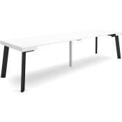 Table console extensible, Console meuble, 300, Pour 14 personnes, Pieds en bois, Style moderne, Blanc - Skraut Home