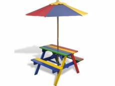 Table et bancs en bois avec parasol pour enfant helloshop26 0102011