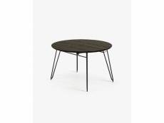 Table ronde extensible coloris naturel / noir en placage en frêne et pieds en acier - diamètre 120 / 200 x hauteur 75 cm