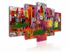 Tableau sur toile en 5 panneaux décoration murale image imprimée cadre en bois à suspendre petite ville colorée 200x100 cm 11_0001801