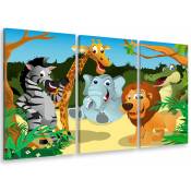 Tableau triptyque deco animaux joyeux - 90x60 cm