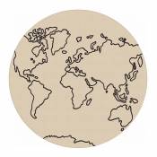 Tapis rond carte du monde - Beige - 80 x80 cm