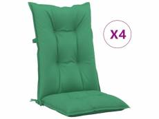 Vidaxl coussins de chaise de jardin à dossier haut lot de 4 vert tissu