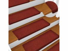 Vidaxl tapis d'escalier 15 pcs tissu aiguilleté 65x21x4 cm rouge 134565
