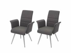 2x chaise de salle à manger hwc-g55, avec accoudoirs, tissu, acier inoxydable brossé ~ gris