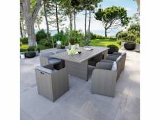 8 places - ensemble encastrable salon table de jardin aluminium et acier, housse de protection- gris- cabourg