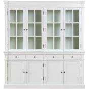 Amaretta Armoire vitrine 4 portes, vieux blanc, vintage patiné, largeur 186 cm, hauteur 200 cm.
