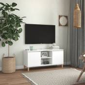 Asupermall - Meuble TV avec pieds en bois massif Blanc