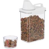 Boîte de rangement nourriture, verre doseur, couvercle hermétique, 1,8 l, croquettes, céréales, transparent - Relaxdays