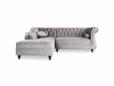 Canapé d'angle gauche empire velours argent style chesterfield