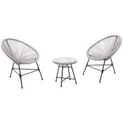 Concept-usine - Salon de jardin 2 fauteuils oeuf + table basse gris clair acapulco - grey